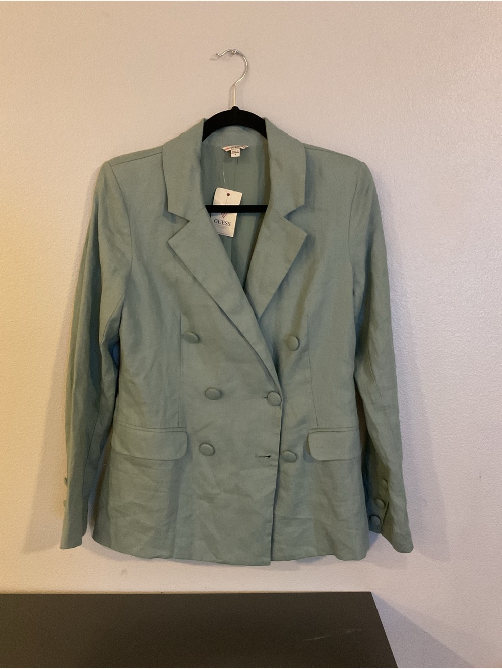 GUESS Mint Green Double-Breasted Linen Blazer Office Wear